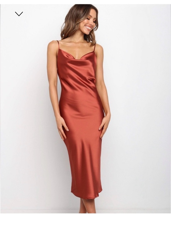 Petal & Pup Dresses & Skirts - Petal & Pup Satin Slip Midi Dress in Rust
